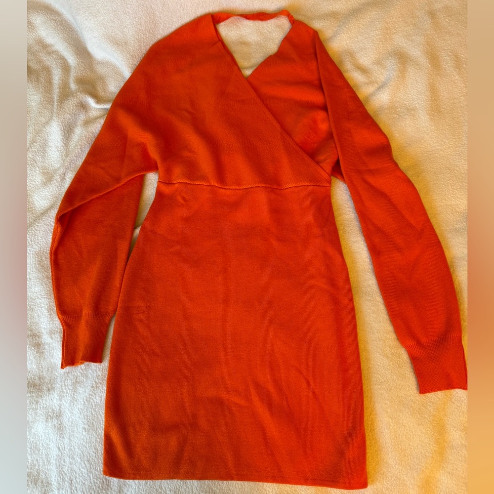 Orange Long Sleeve Sweater Dress, Size Small